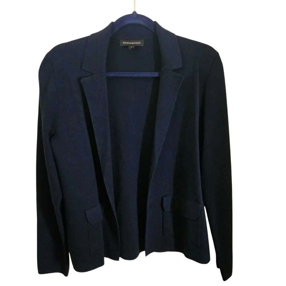 Banana Republic Milano Stock Navy Open Front Flap Pocket Sweater Blazer Size S